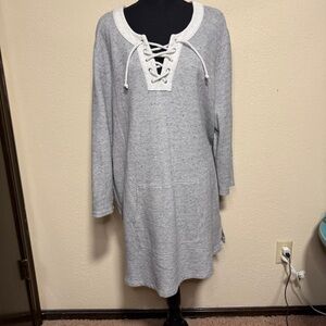 Liz Claiborne Weekend Woman Cream Herringbone Tie Front 100% Cotton Sweater 2X